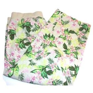 J. Jill Linen Cropped Pants in Sz. M Floral Design Wide Leg High Rise 11"